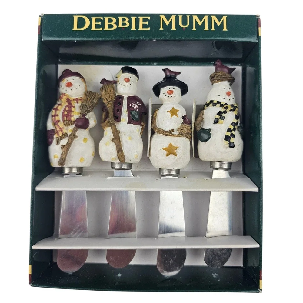 Debbie Mumm Snowman Spreader Knives Set Holiday Winter Cheese Spreaders‎